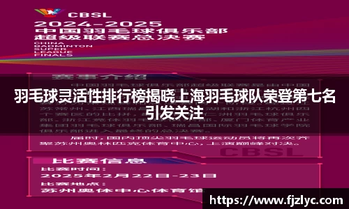 羽毛球灵活性排行榜揭晓上海羽毛球队荣登第七名引发关注
